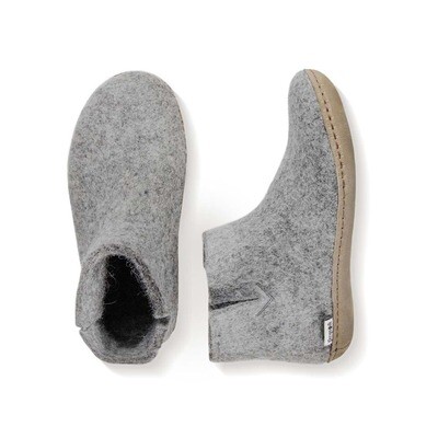 Glerups M&#39;s and W&#39;s Unisex Felt Slipper Low Boot Grey Leather Sole