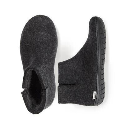 Glerups M&#39;s and W&#39;s Unisex Felt Slipper Low Boot Charcoal w/ Black Rubber Bottom