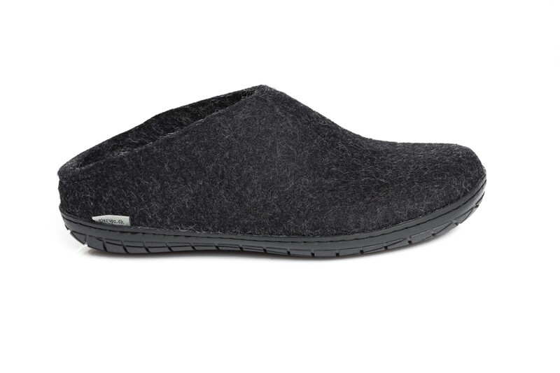 Glerups M&#39;s and W&#39;s Unisex Open Heel Felt Slipper w/Black Rubber Bottom Charcoal