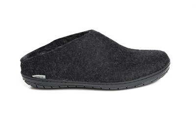 Glerups M&#39;s and W&#39;s Unisex Open Heel Felt Slipper w/Black Rubber Bottom Charcoal