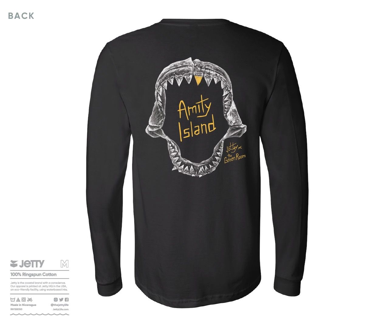 Jaws Longsleeve Tee- Black, Size: S
