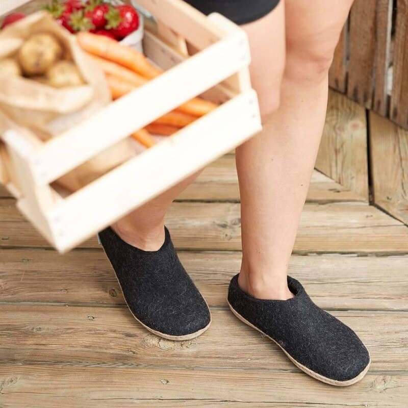 Glerups M's and W's Unisex Open Heel Felt Slipper Charcoal