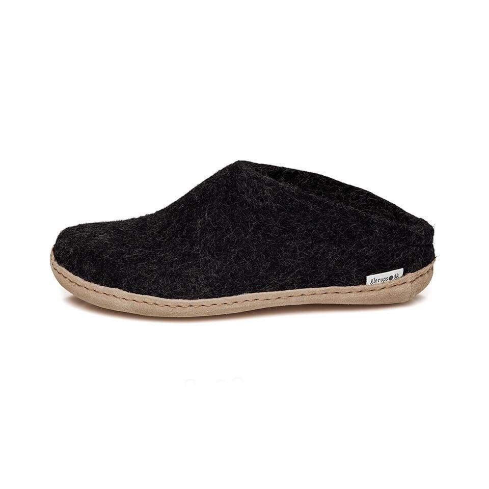 Glerups M's and W's Unisex Open Heel Felt Slipper Charcoal, Size: 36