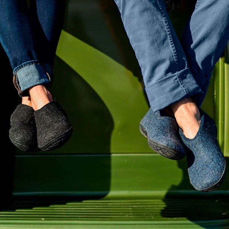 Glerups M's and W's Unisex Open Heel Felt Slipper w/Black Rubber Bottom Charcoal