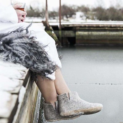 Glerups M's and W's Unisex Felt Slipper Low Boot Grey Leather Sole