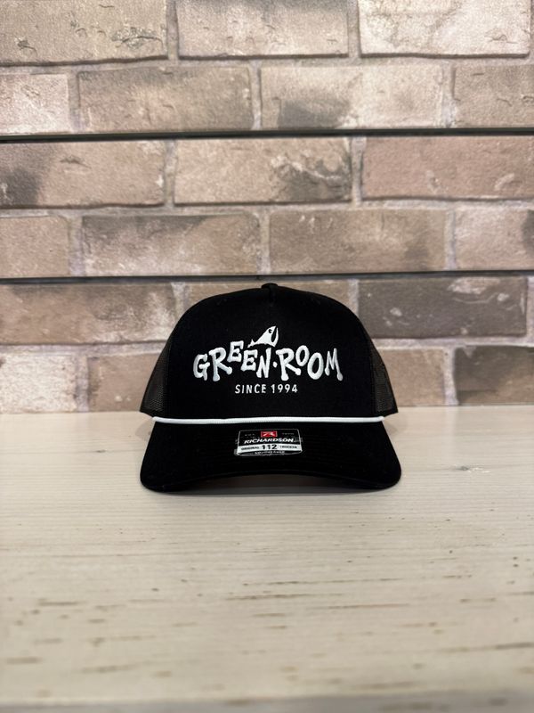 Green Room OG Five Panel Trucker Hat w/ White Rope - Black/White