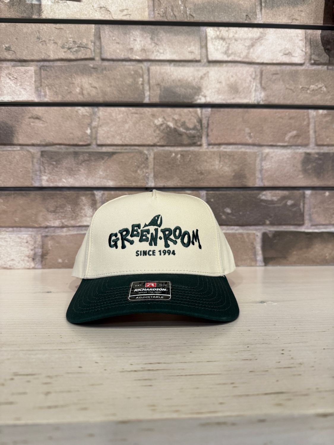 Green Room OG Five Panel Hat - Cream/Forest Green