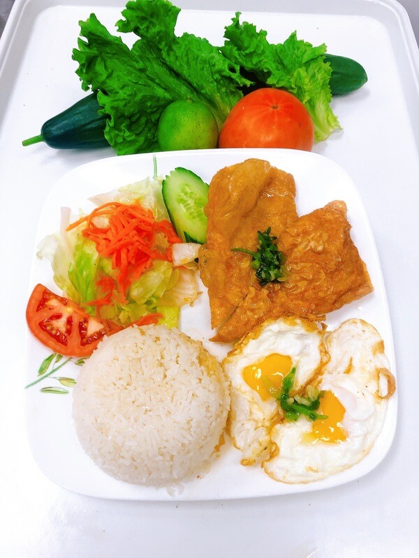 506- Fried Bean Curd Wrapped Shrimp on Steamed Rice (Plus One Item)