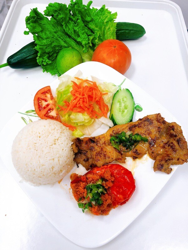 507- Sauteed Jumbo Shrimp (1 pc) on Steamed Rice (Plus One Item)