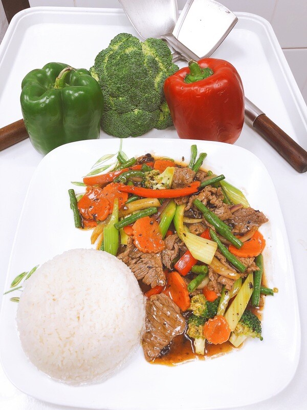 707- Black Bean with (option) Served with Steamed Rice