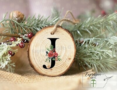 Personalised initial Christmas wood slice decoration