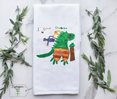 Children's drawing personalised tea towel