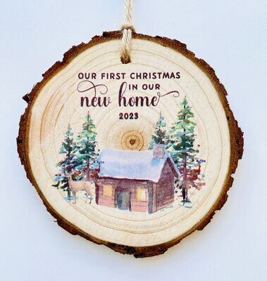 First Christmas in new home wood slice decoration