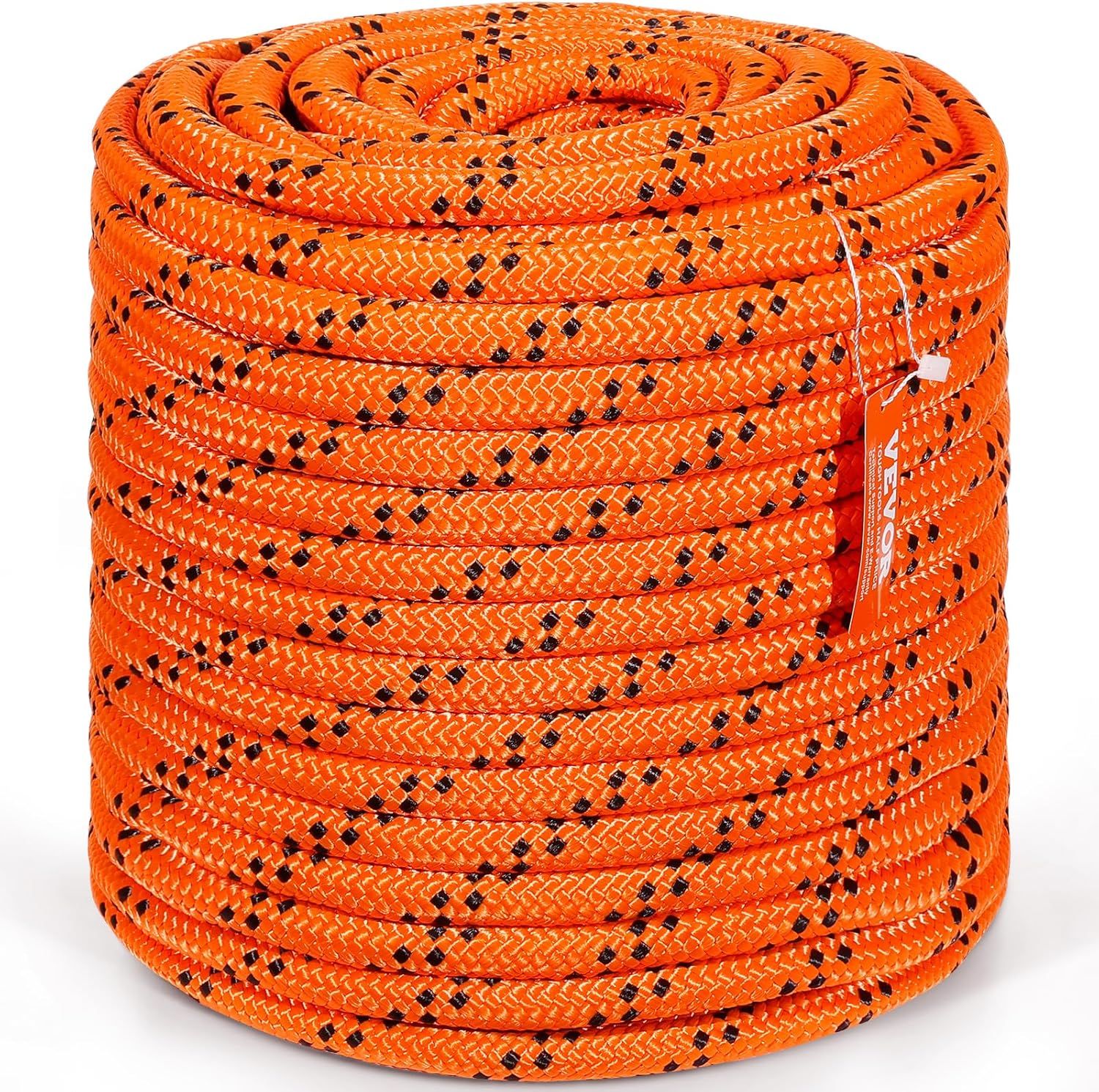 VEVOR Double Braided Polyester Rope 3/4 in x 220 ft 24 Strands Orange/Black VEVOR Double Braided Polyester Rope 3/4 in x 220 ft 24 Strands Orange/Black