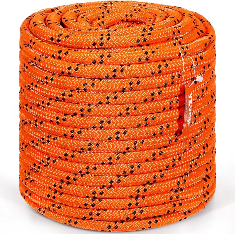VEVOR Double Braided Polyester Rope 3/4 in x 220 ft 24 Strands Orange/Black VEVOR Double Braided Polyester Rope 3/4 in x 220 ft 24 Strands Orange/Black
