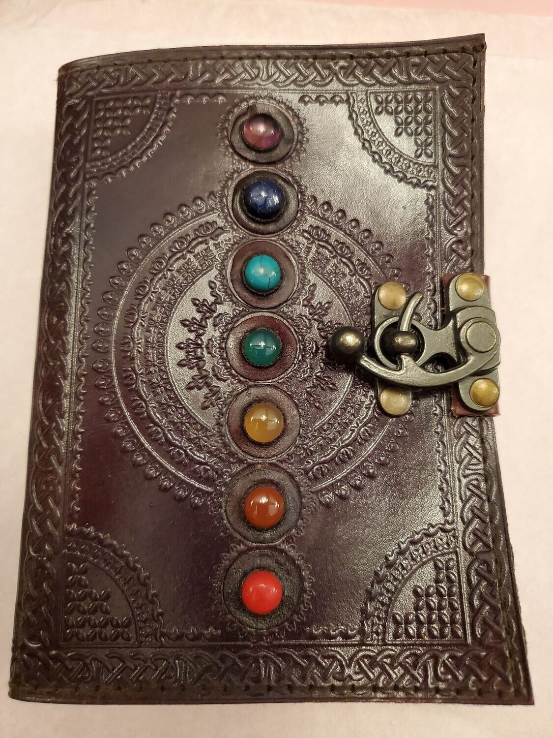 Journal Leather (India) Chakra with Stones/ latch  5x7