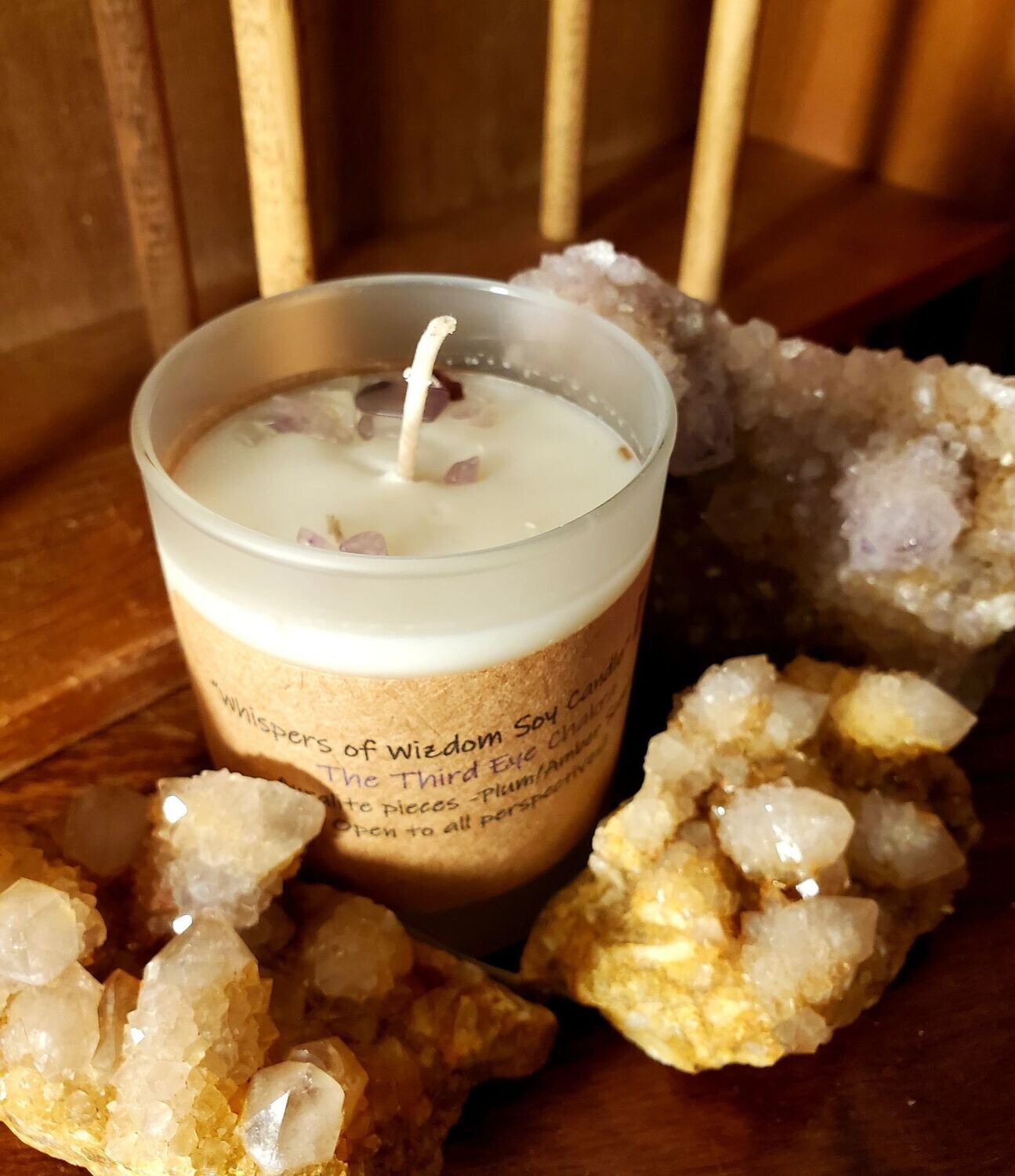 Judy's Soy Candle -Third Eye Chakra- with Amber/Plum & Auralite