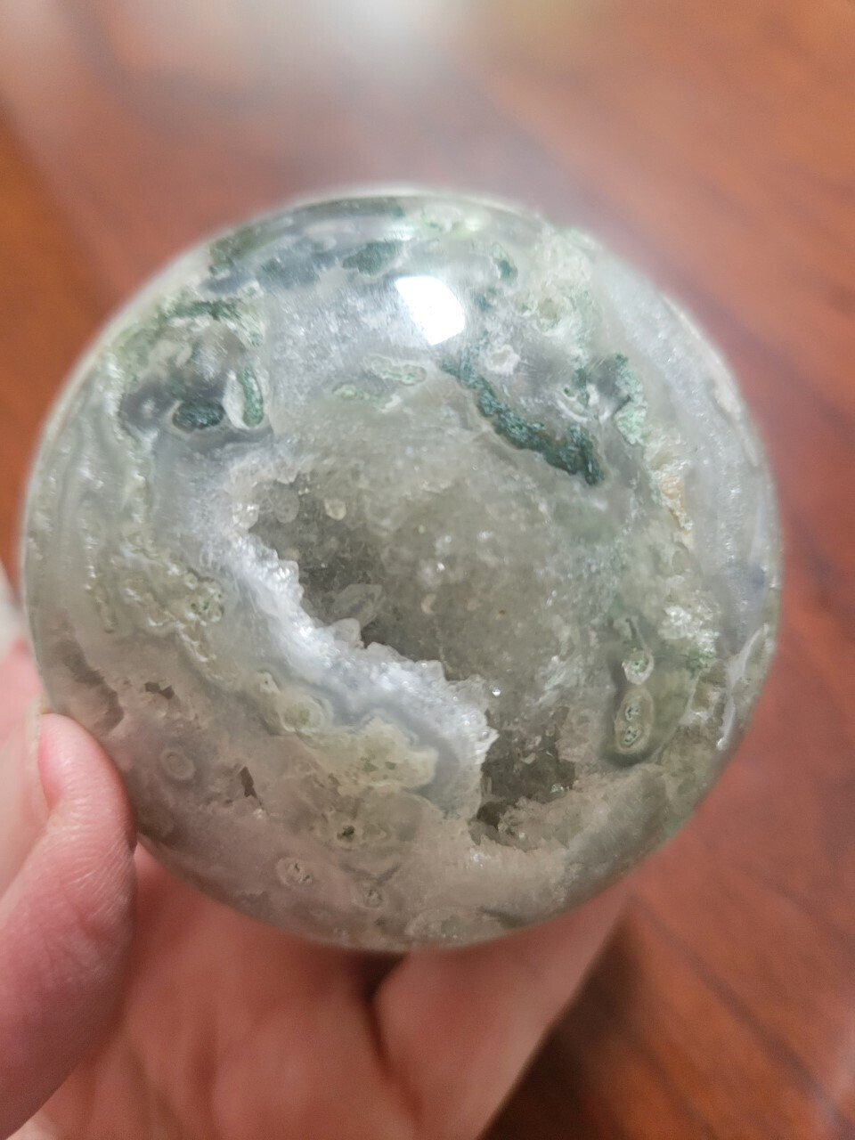 Sphere Moss agate with druzy (#1)