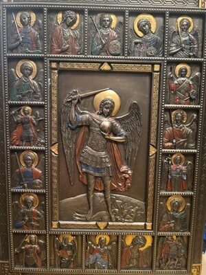 Plaque Archangel Michael & Saints  (Cold Cast Resin-Bronze shade )