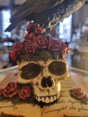 Statue Crow/Skull /Roses (polystone)