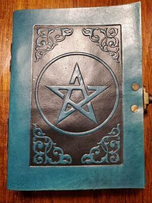 Journal Leather Black/Turquoise Pentacle  5x7 with Clasp.