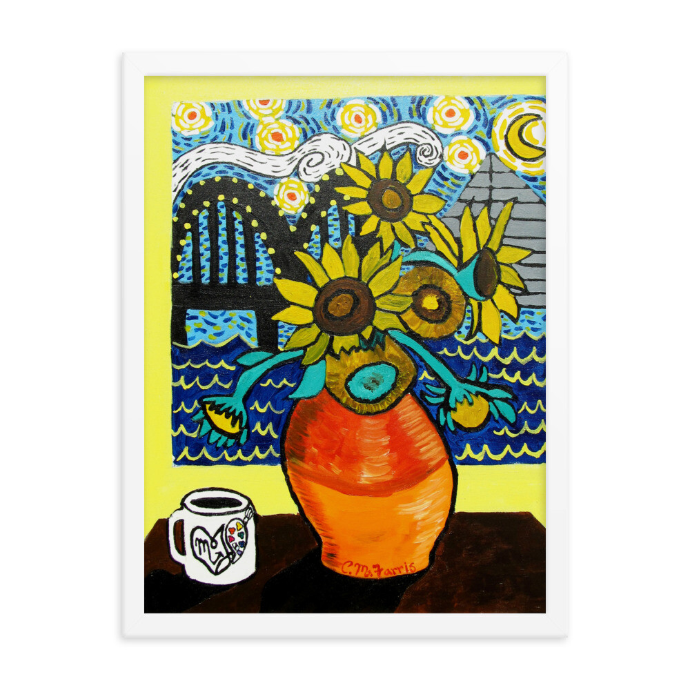 Sunflowers under Memphis Nights 18X24 Framed Print, Color: White