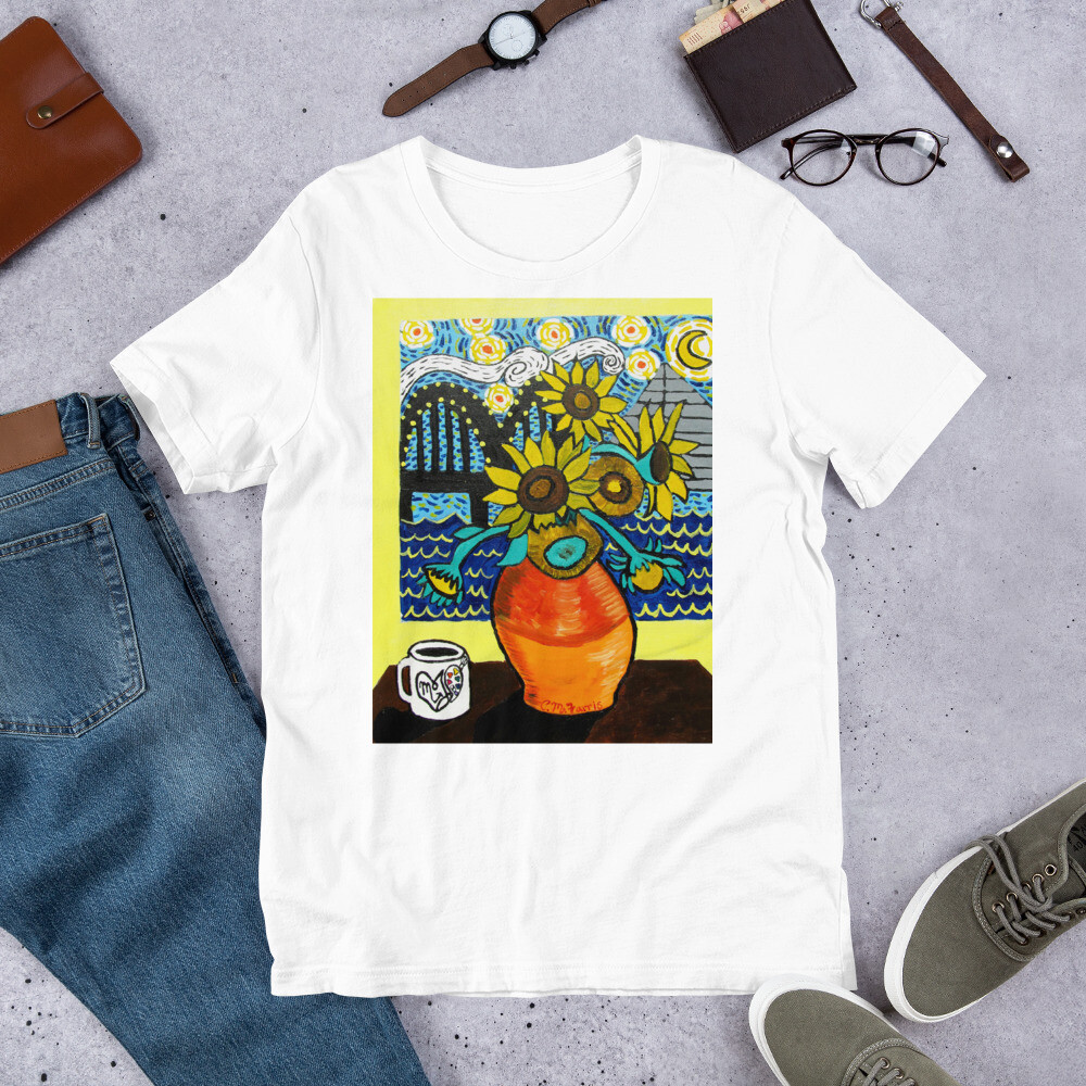 Sunflowers under Memphis Nights Short-Sleeve Unisex T-Shirt, Color: White, Size: S