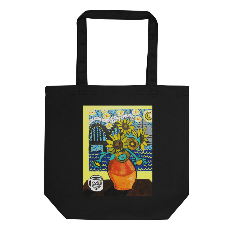 Sunflowers under Memphis Nights Eco Tote Bag, Color: Black