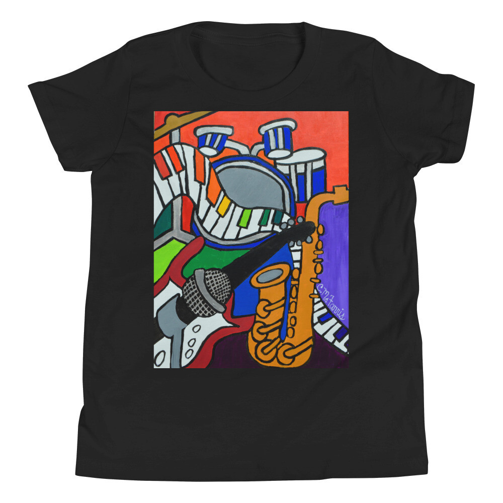 Music Vibes Youth Short Sleeve T-Shirt, Color: Black, Size: S