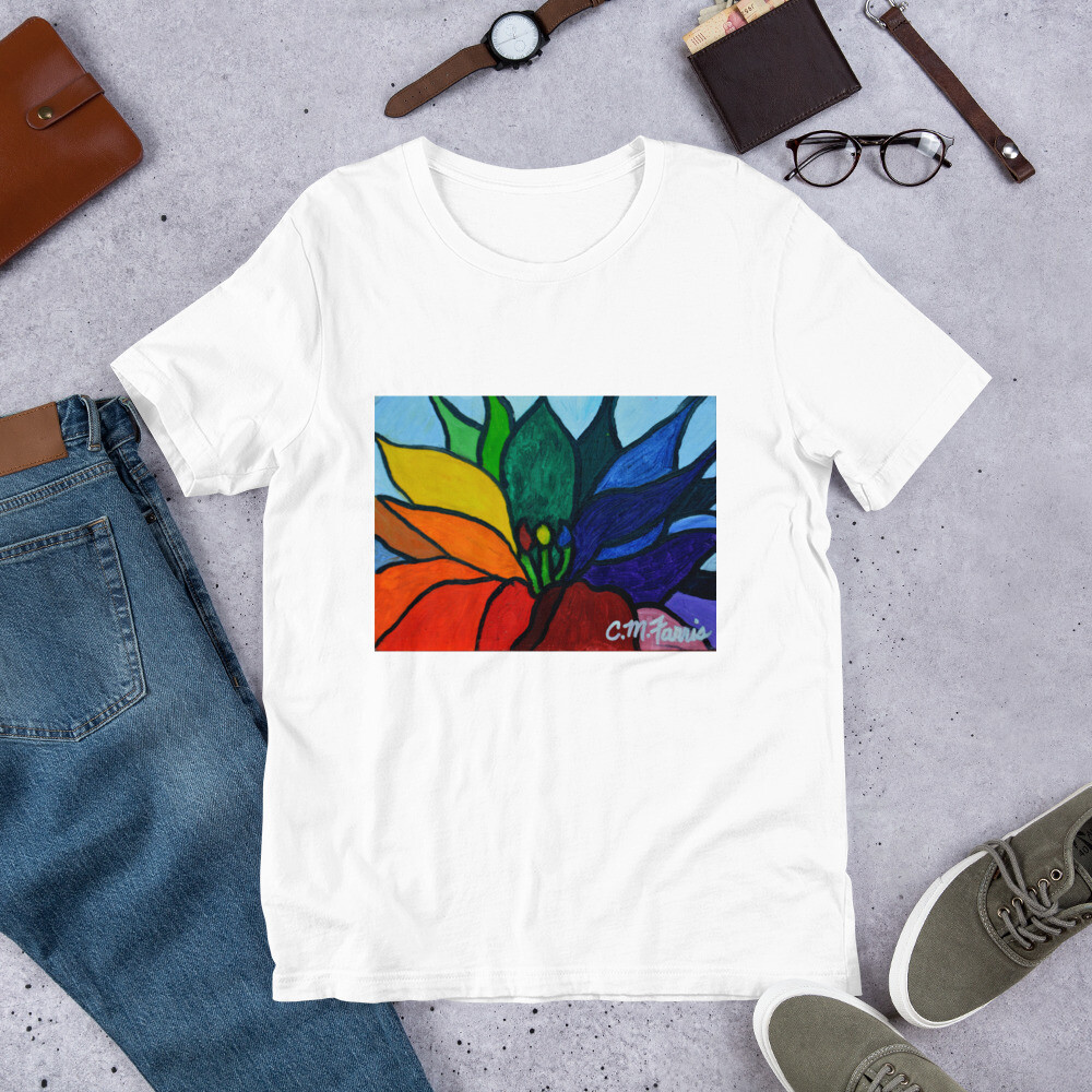 Rainbow Lotus Flower Short-Sleeve Unisex T-Shirt, Color: White, Size: S