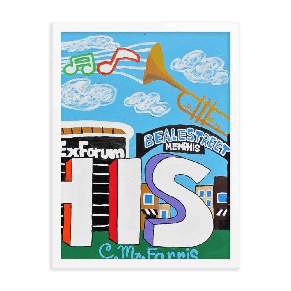 Sights &amp; Sounds of Memphis ( 3 of 3 pc set ) 18x24 Framed Print, Color: White