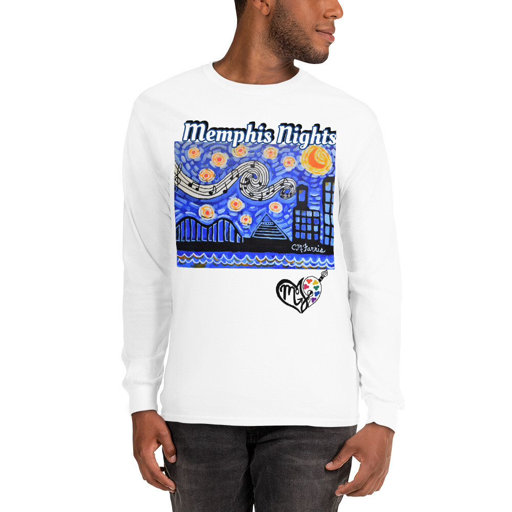 Men’s Memphis Nights  Long Sleeve Shirt, Color: White, Size: S