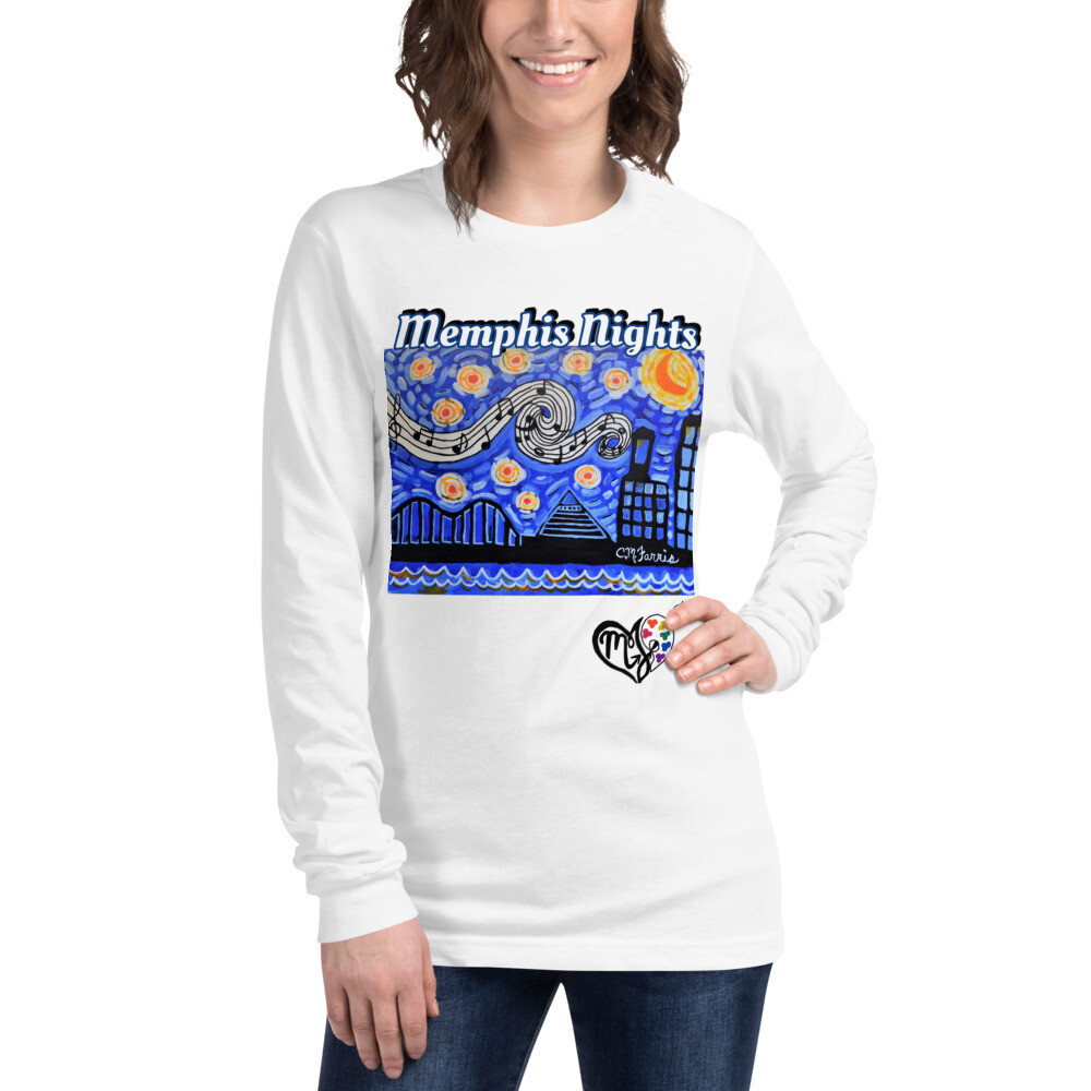 Women&#39;s Memphis Nights Unisex Long Sleeve Tee, Color: White, Size: XS
