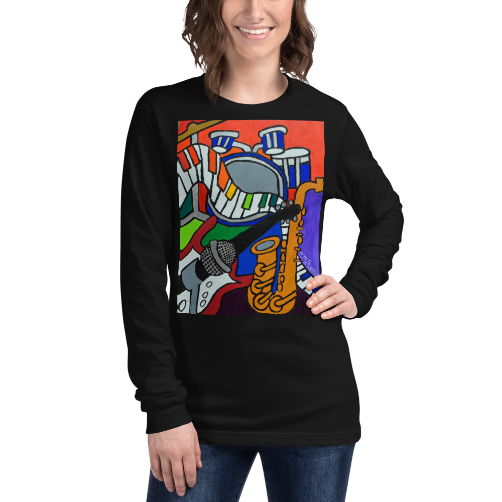 Music Vibes Women&#39;s Unisex Long Sleeve Tee, Color: Black, Size: XS