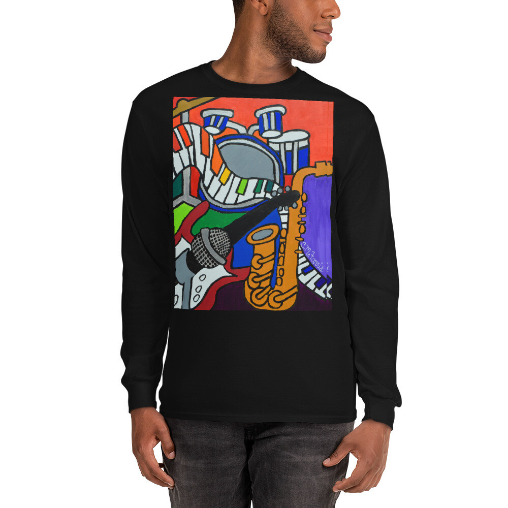 Music Vibes Men’s Long Sleeve Shirt, Color: Black, Size: S