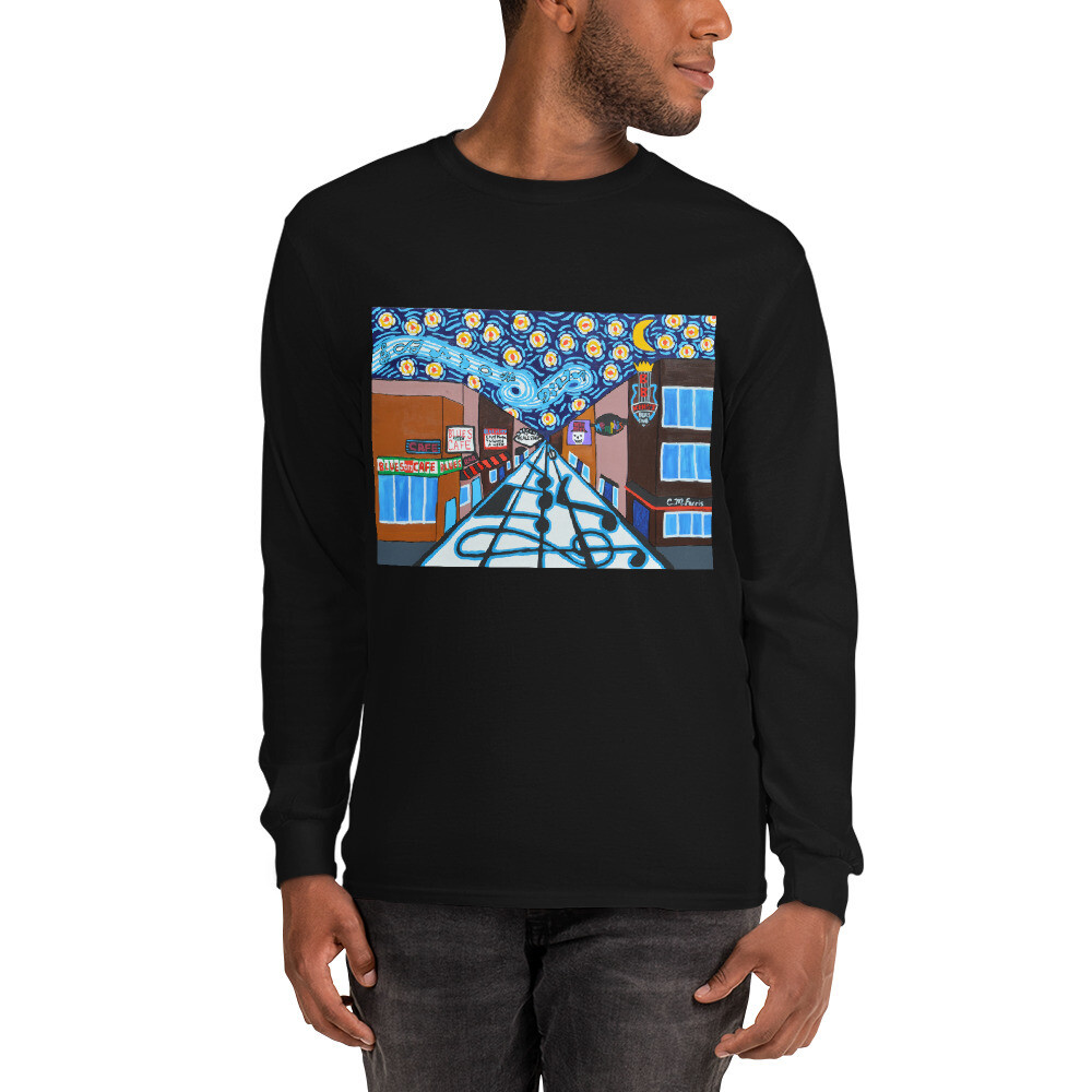 Memphis Nights on Beale Street Men’s Long Sleeve Shirt, Color: Black, Size: S