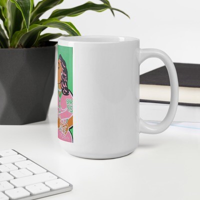 Lovers Embrace: Pink & Green Edition White glossy mug