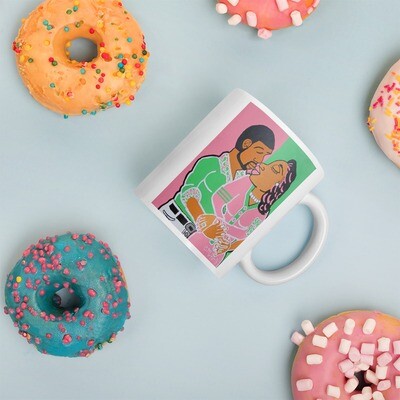 Lovers Embrace: Pink &amp;  Green Edition White glossy mug