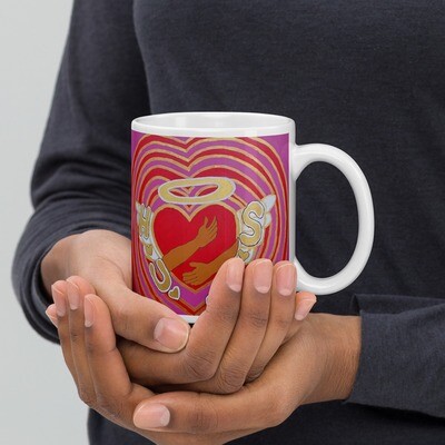 H.U.G.S. for My Angel White glossy mug