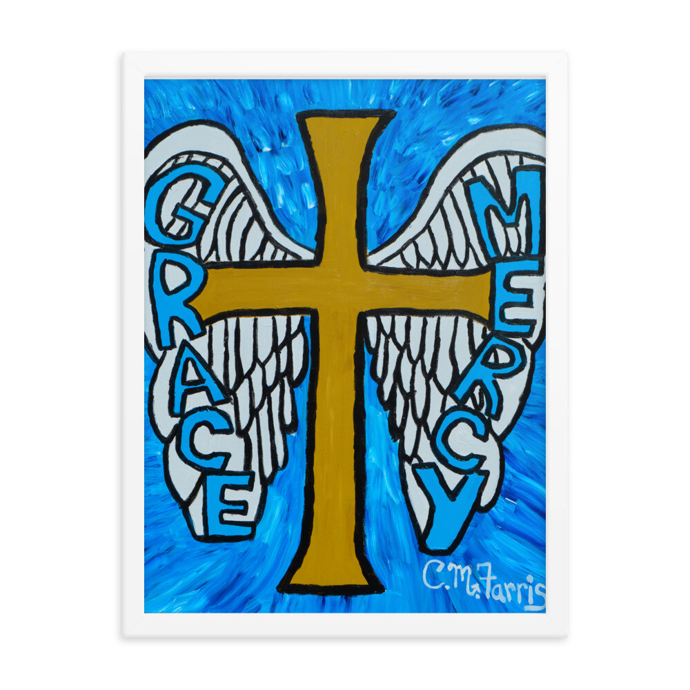 Grace and Mercy Framed Print, Color: White, Size: 18×24
