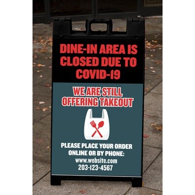 "Dine-In Area Closed" Corrugated Panel For A-Frame