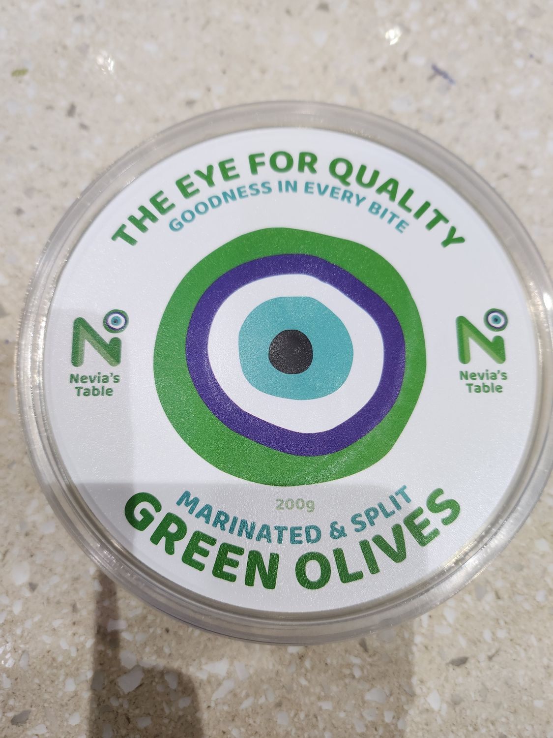 Nevia Foods Green Split Olives Marinated