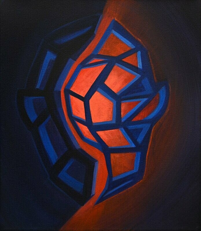 Tektonische Plattenverschiebung, 42x36cm, Tusche,Acryl/Leinwand, 2018