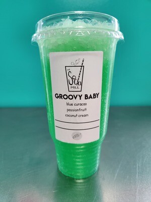 GROOVY BABY - Mountain Dew base with blue curacao, passion fruit and coconut cream