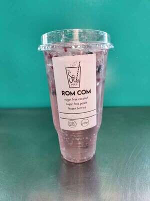 ROM COM - Sparkling or still water base with sugar free peach, sugar free coconut and berries