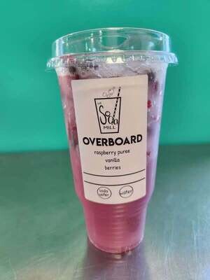 OVERBOARD - Sparkling or still water base with raspberry puree, vanilla, and frozen berries