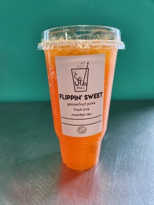 FLIPPIN' SWEET - Orange Crush base with passion fruit puree, fresh lime and Mountain Dew
