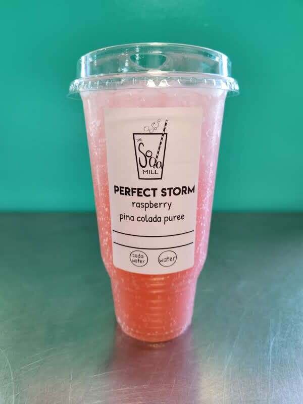 PERFECT STORM - Sparkling or still water base with raspberry, and pina colada puree