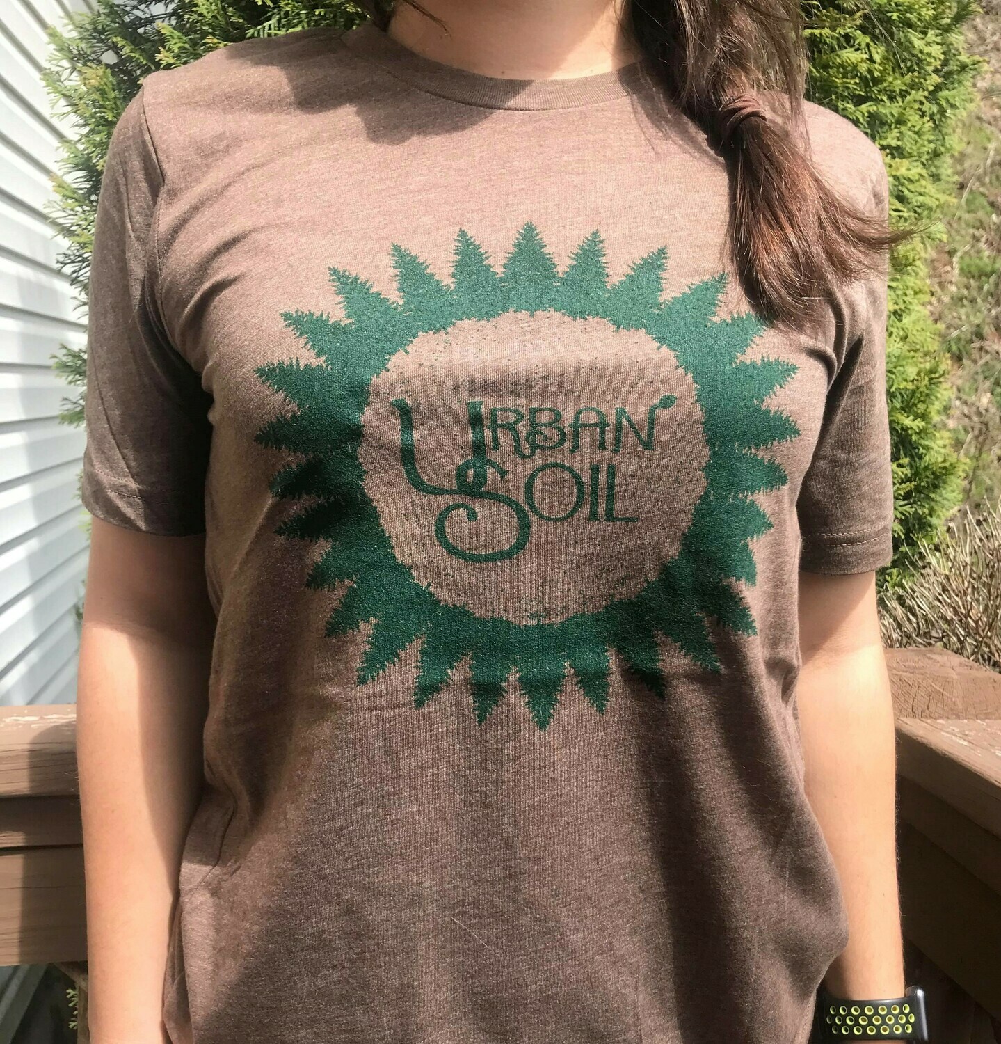 Green on Heather Brown Logo T Shirt