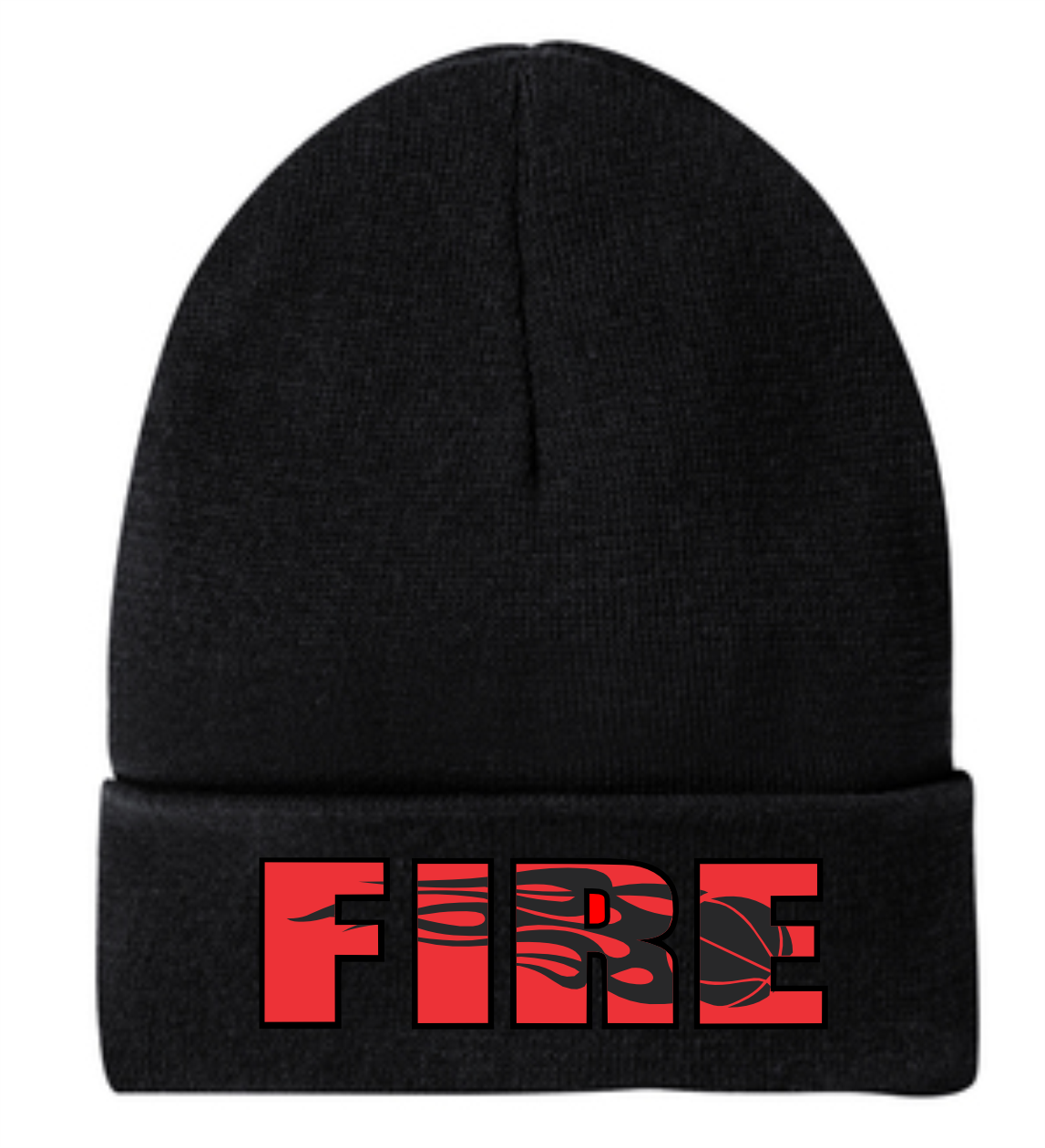 Embroidered FIRE logo on Black Cuffed Knit Beanie